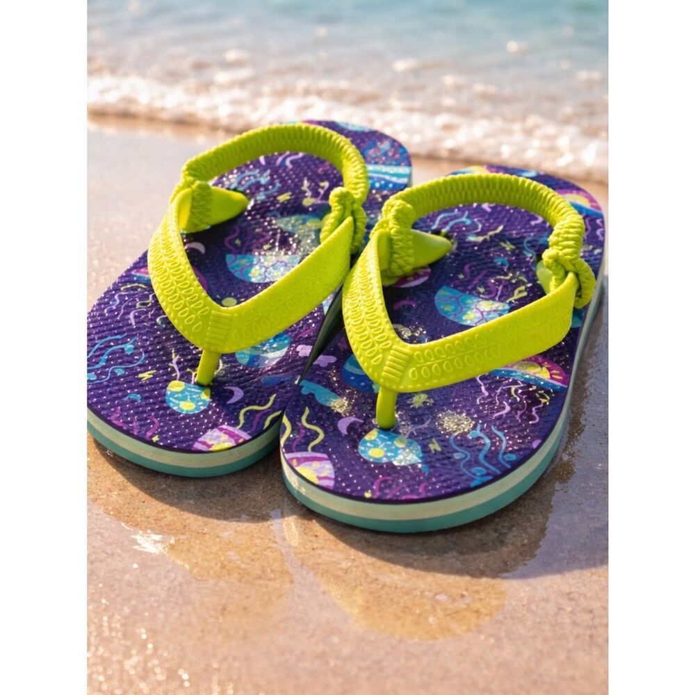 NWOT Toddler Boys Blue/Green Flip Flops with Back Strap Beach Shoes- Size 7
